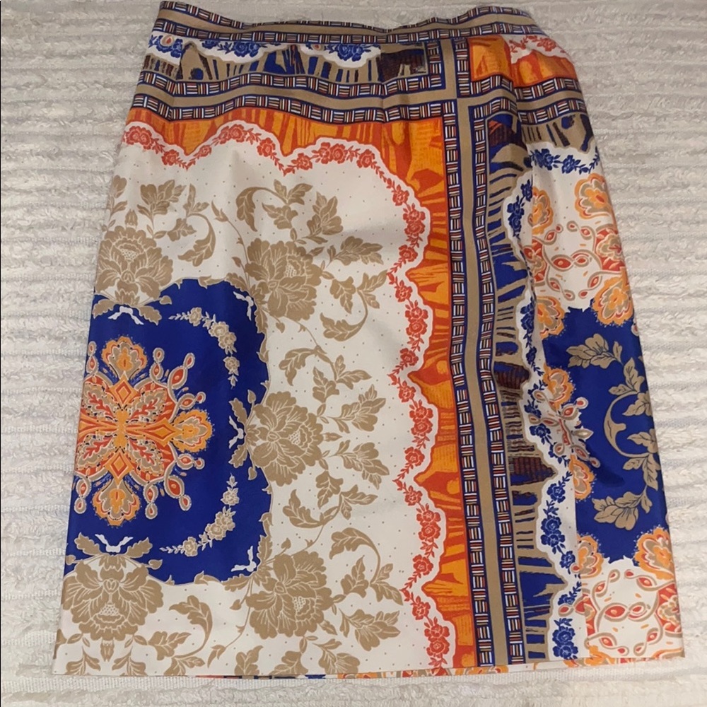 ANTONIO MELANI Blue and Orange Pencil Skirt Resort Wear